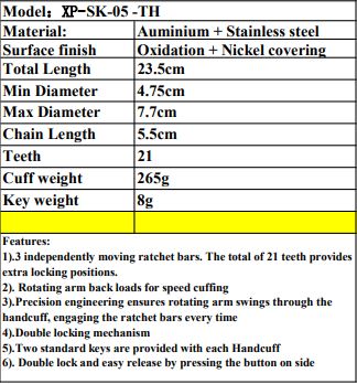 XPRO-SK05-TH XPRO TRAINING HANDCUFF DESCRIPTION
